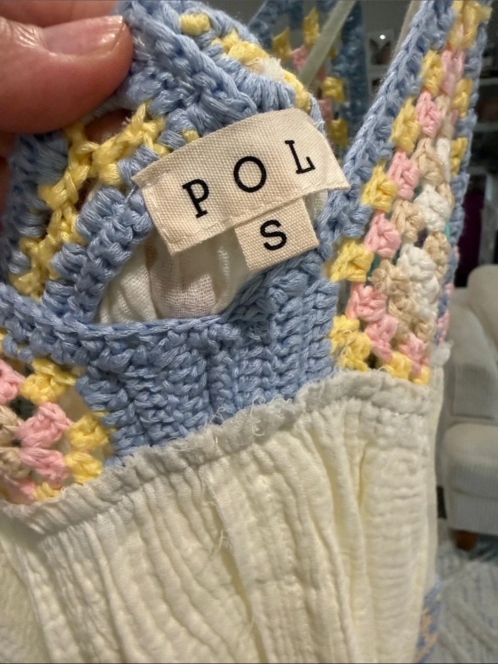 POL Crochet-Trim Cream Gauze Camisole Top - Pastel Accents - Picture 4 of 5
